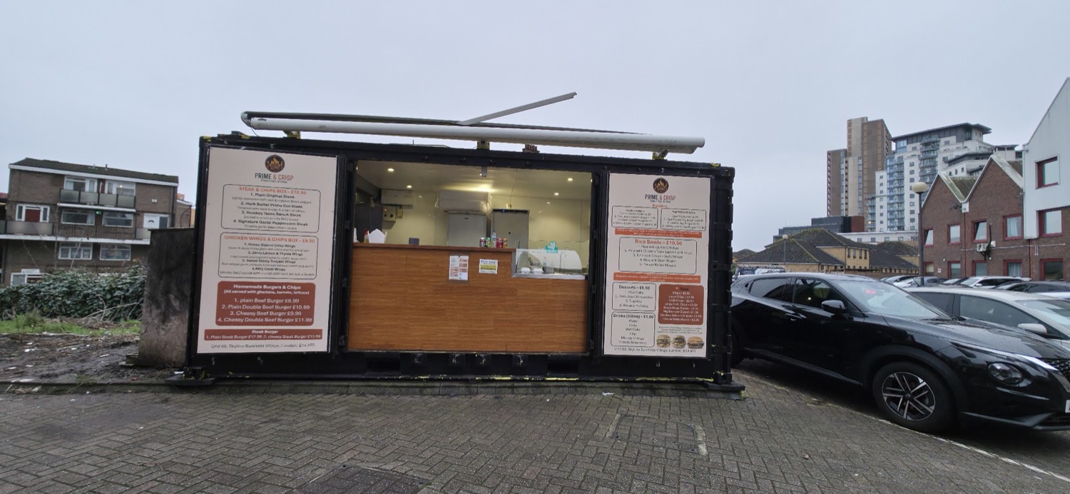 The Prime & Crisp unit at Skylines Village, with the menu boards on either side of the serving hatch